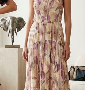 Vince Midi Dress with Purple and Cream Floral Pattern
